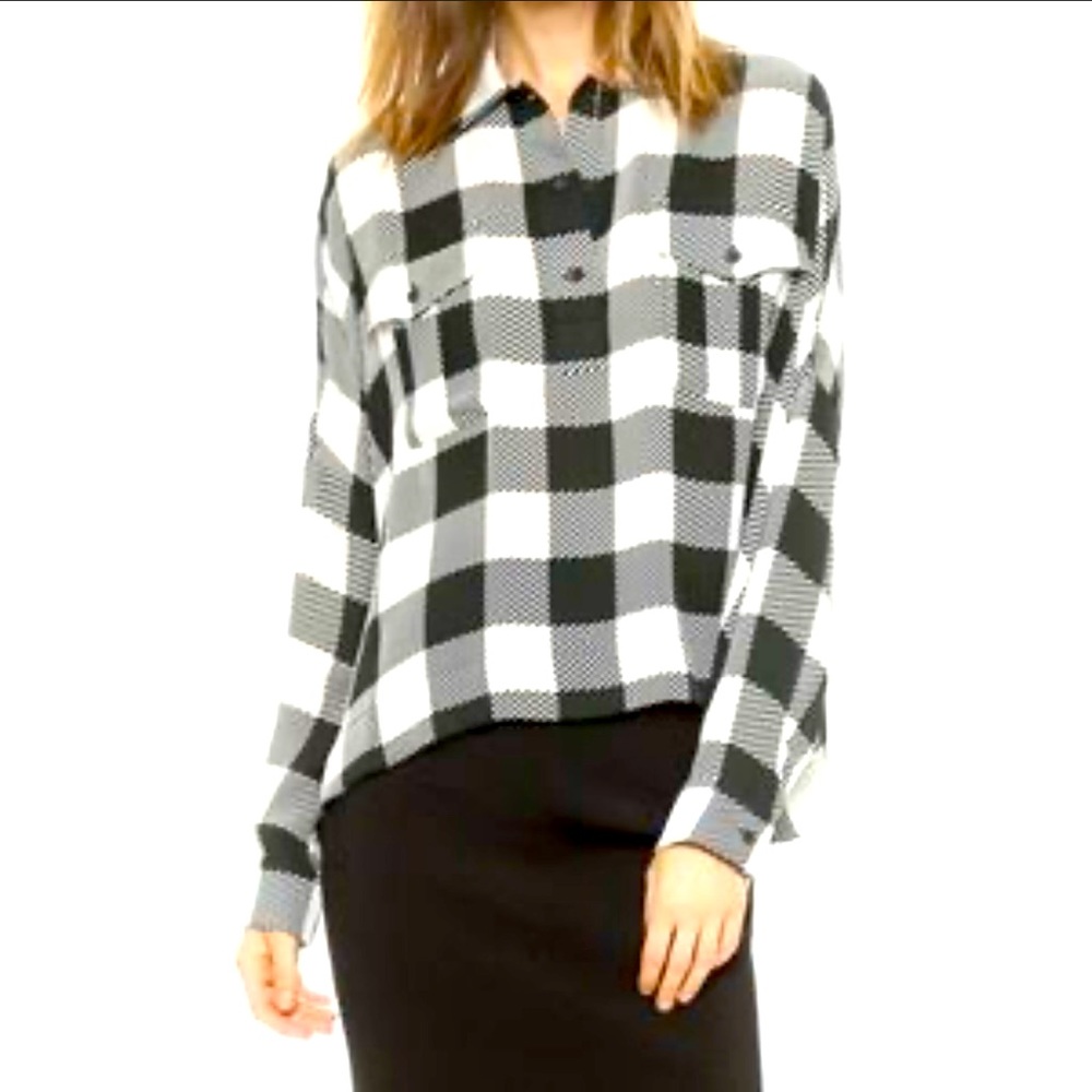 Rag & Bone 100% Silk Plaid Button Up Blouse Size S Boxy Oversized Fit Like New